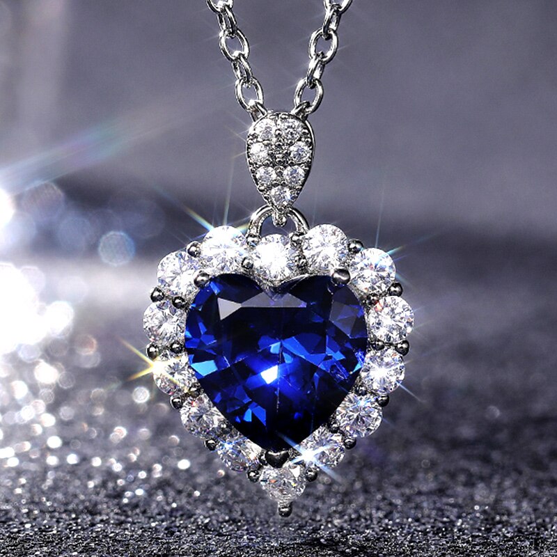 Huitan Blauw Hart Hanger Ketting Voor Vrouwen Delicate Wedding Anniversary Liefde Vrouwelijke Trendy Party Sieraden Nieuw Item