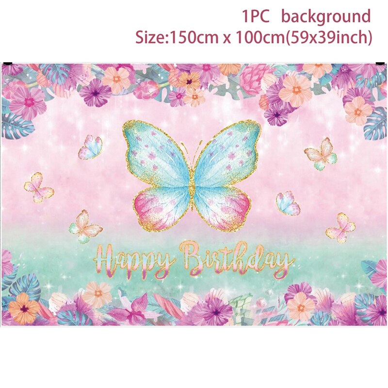 Pink Butterfly Birthday Party Backdrops Wedding Decorations Photo Booth Background Baby Shower Girl Hanging Flag Backdrop Props: 5