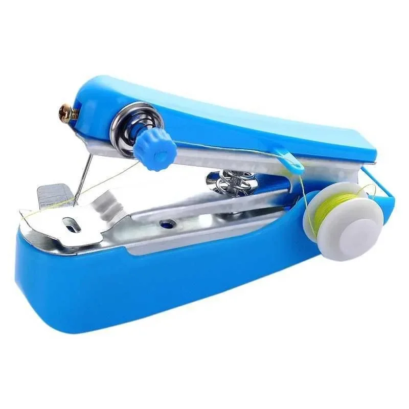 Mini máquina de coser Manual portátil para el hogar, máquina de coser pequeña de bolsillo para viajes al aire libre: Azul