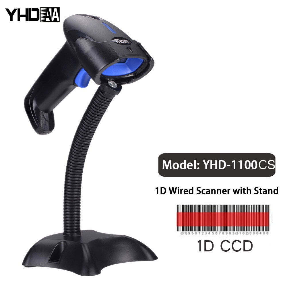Barcode Scanner Wired Handfree CCD 1D Barcode Scanner Stand Read UPC EAN Handheld Barcode Scanning Gun for Supermarket Shop