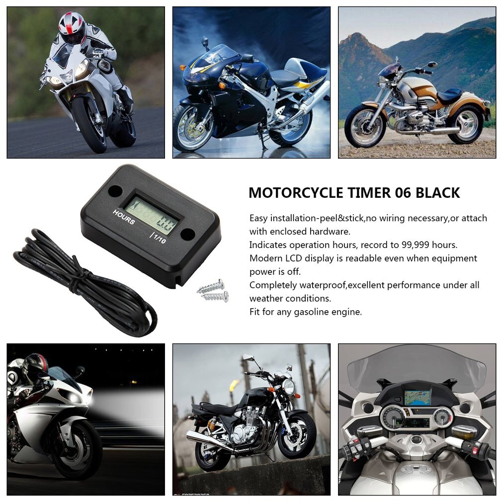 Waterproof Digital Hour Meter LCD Display Portable Engine Gauge Hour Meter For Motorcycle/Boat Engines Counter Hour Meter