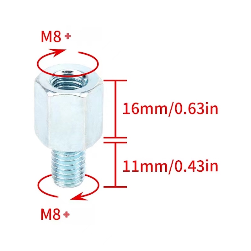 1 par de tornillos adaptadores para espejo retrovisor de motocicleta, Scooter, ATV, bicicleta, convertir de 10mm a 8mm o 8mm a 10mm en el sentido de las agujas del reloj: Gris oscuro