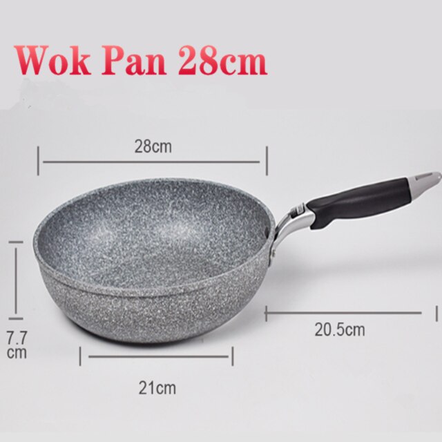 Non-stick Koekenpan Maifan Stone Wok Aluminium Pan Pannenkoek Ei Steak Koekenpan Pot Pizza Panckae Pannen Koken gereedschap 26/28Cm: Wok pan 28cm