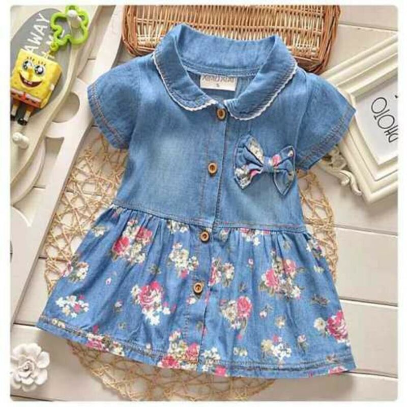 Flower Girl Summer Princess Denim Jean Dress Kid Baby Party Wedding Pageant Dresses Clothes