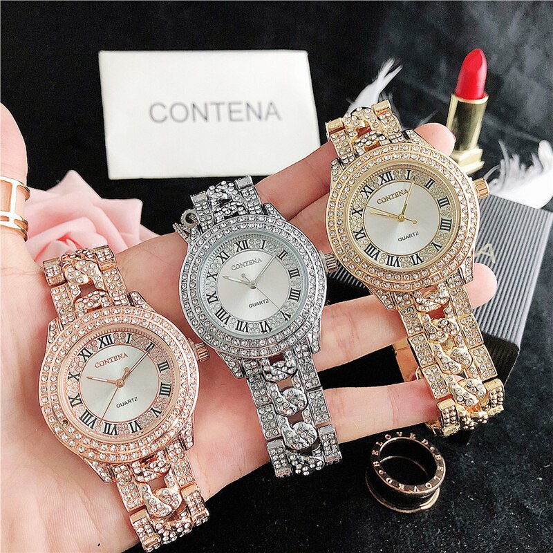 CONTENA-reloj de cuarzo informal para mujer, pulsera clásica de lujo con diamantes,