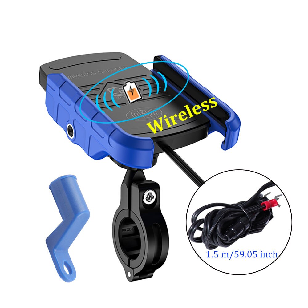 Motorcykel trådløs oplader telefonholder hurtig opladning mobiltelefon mount til samsung iphone motorcykel atv mobil smart telefon stativ: Blå