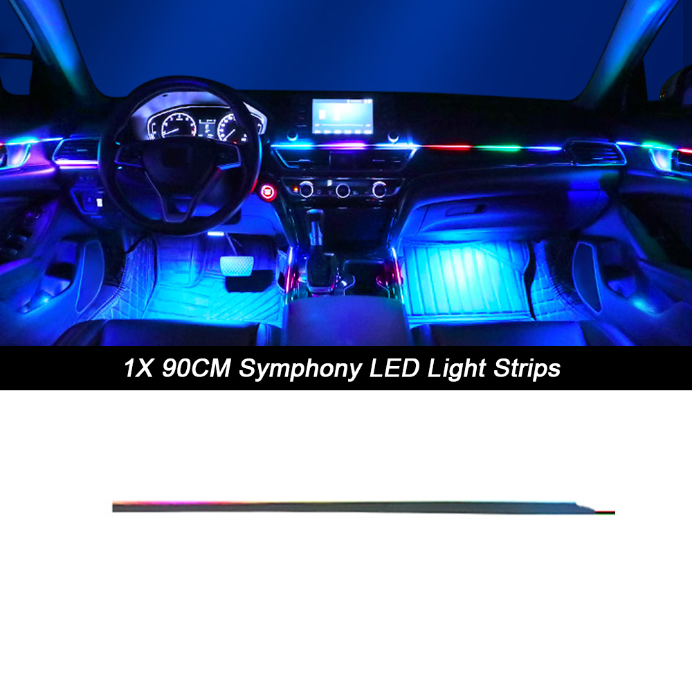 Luz ambiental para coche 18 en 1, tiras acrílicas de 64 colores, 110cm, 90cm, 75cm, 35cm, 20cm, colores completos, RGB, Interior del coche, Control por aplicación Bluetooth: 8000 K blanco azul