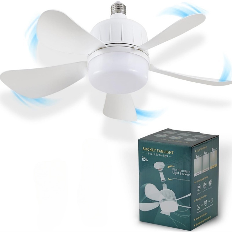 Ventilador de techo LED con casquillo de luz con control remoto E27 ventiladores de techo LED regulables con luces para cocina garaje dormitorio 3 colores