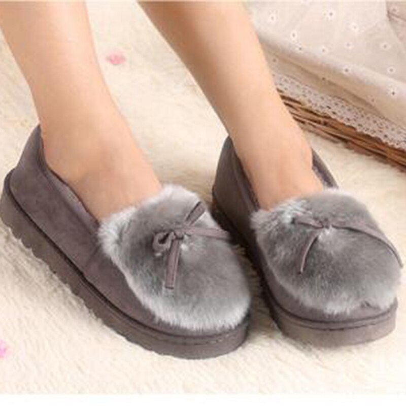 Vinter platå skor kvinnor utomhus hem tofflor kvinnlig vinter päls rutschbanor hus sandaler fuzzy tofflor dam söta rosett loafers