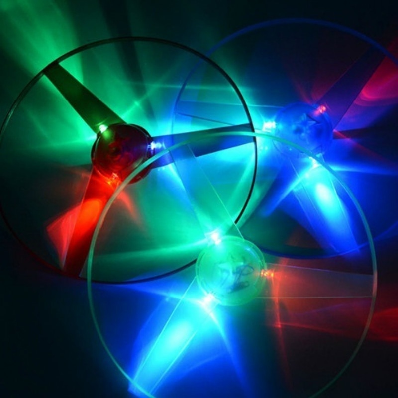 Funny Spinning Flyer Luminous Flying UFO LED Light Handle Flash Flying Toys for Kids Outdoor Game Color Random