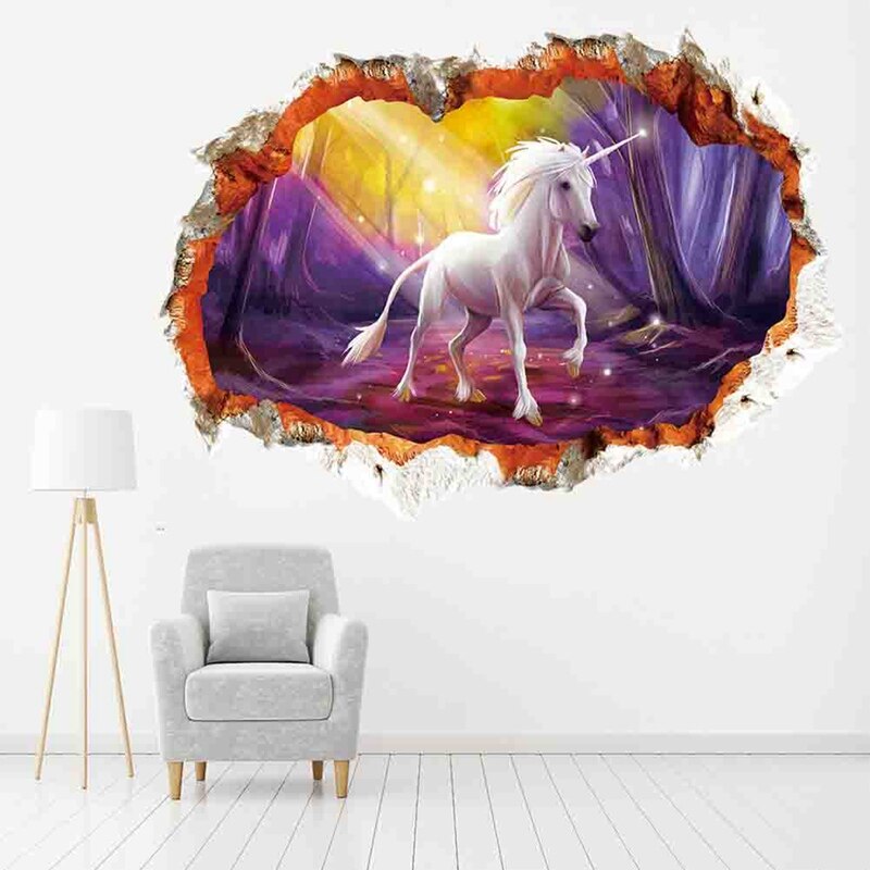 Bos Eenhoorn Muursticker Voor Kinderkamer Kinderen Paard Hoofd Slaapkamer Woonkamer Decor 3d Effect Muurstickers Art Mural