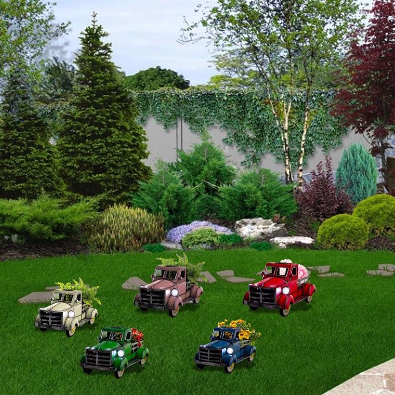 Solar Flower Pot Retro Pickup Truck Planter And Fairy Light For Outdoor Garden Decor Landscape Decorations Garden Accessories