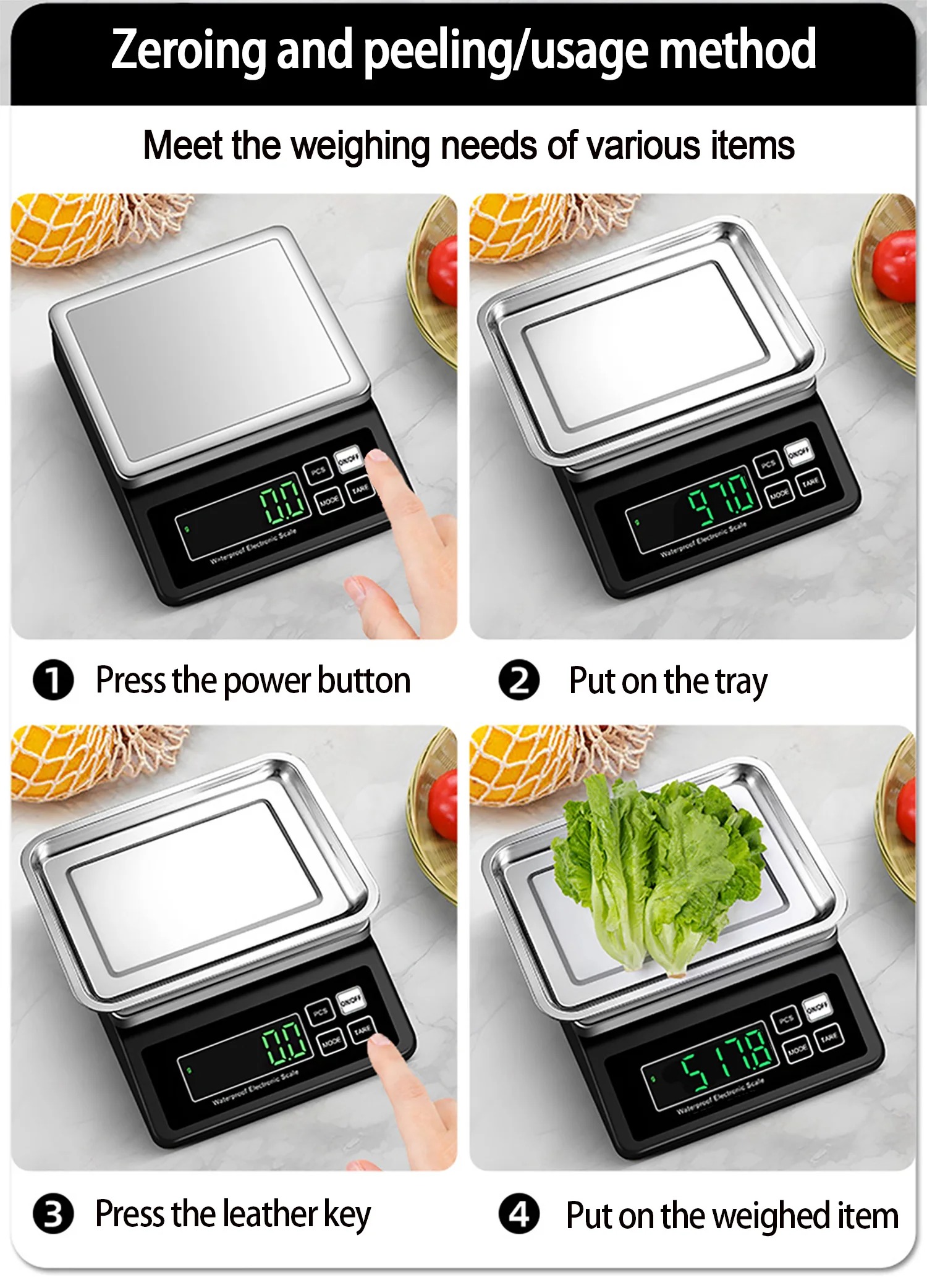 Wiederaufladbare Küchenwaage, IP67, vollständig wasserdicht, Heimküchenwaage, 0,1 g/1 g, hochpräzise elektronische Waage, 3 kg/5 kg/10 kg/15 kg