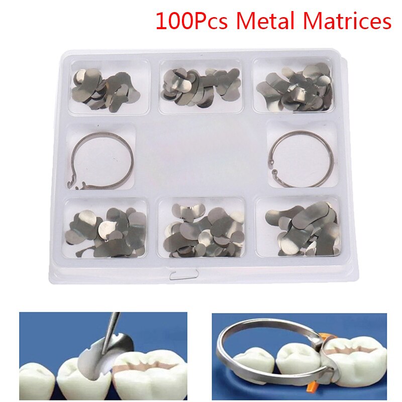 Matriz Dental seccional contorneada, bandas de Metal, anillos de matriz Dental, reemplazo completo de dientes, cuidado bucal, 100 unids/set por juego