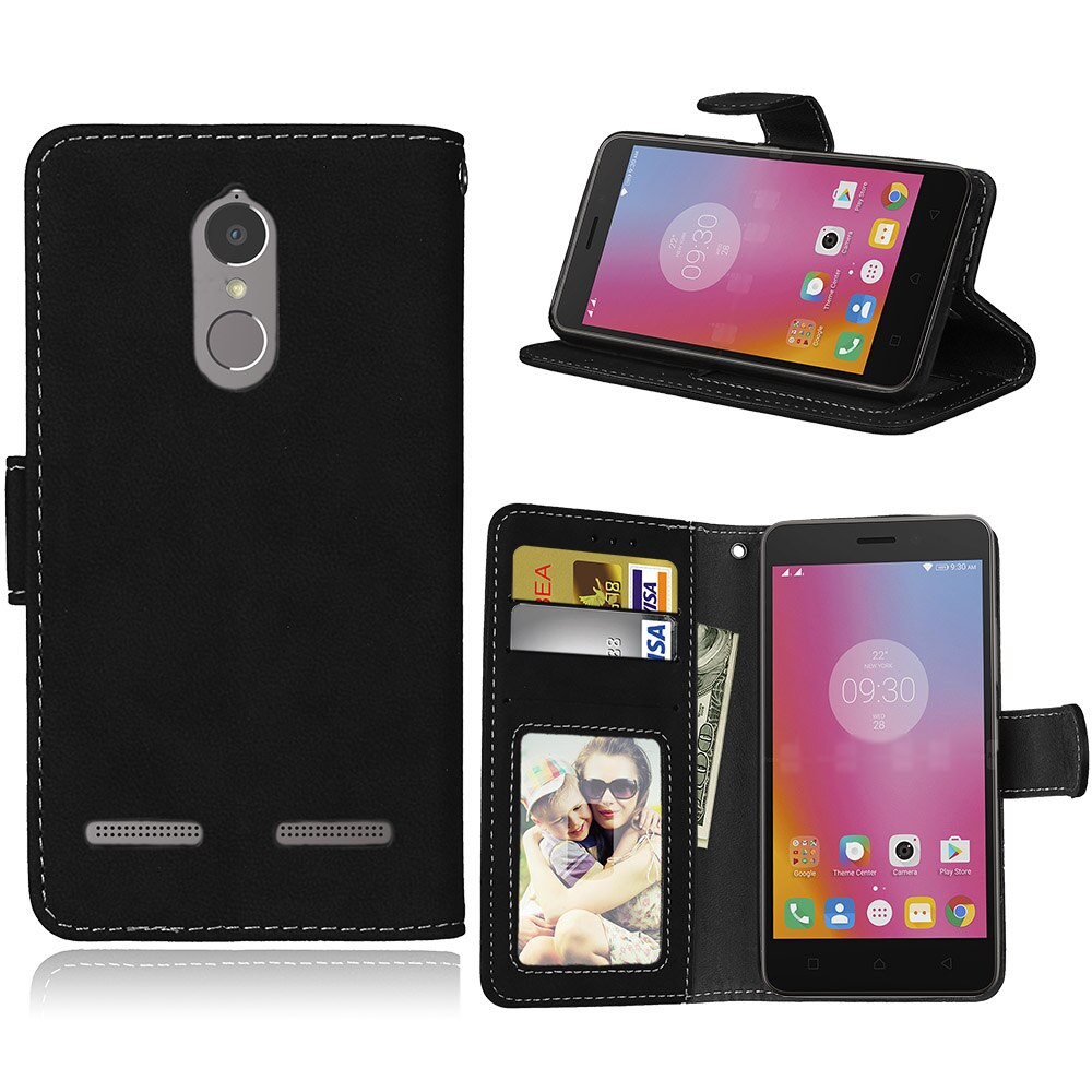 De cuero para Lenovo K6 funda magnética de cuero Flip para Lenovo K6 de 5,0 "K33a48 K33a42 teléfono caso cubierta con titular de la tarjeta: For Lenovo K6 / Black