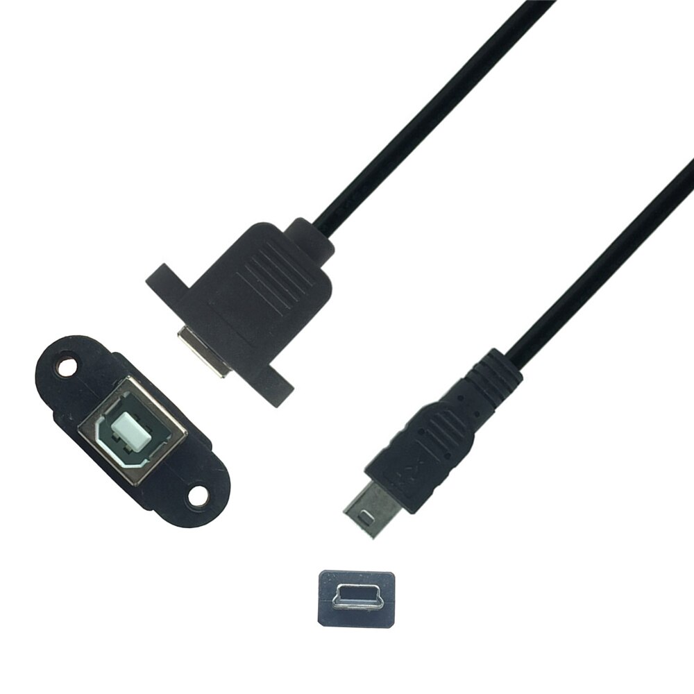 Mini USB naar USB 2.0 Type B Vrouwelijke Kabel Verlengkabel met Panel Mount Schroef Hole Lock Connector Adapter 0.3M 0.5M