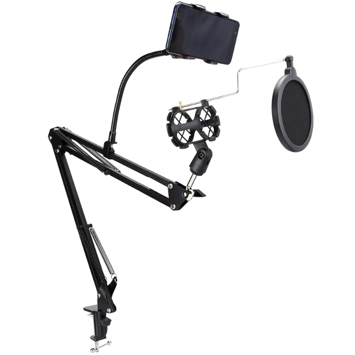 Metalen Microfoon Stand Set Flexibele Arm Verstelbare Beugel Houder Met Telefoon Clip Pop Filter Voor Opname Microfoon Studio