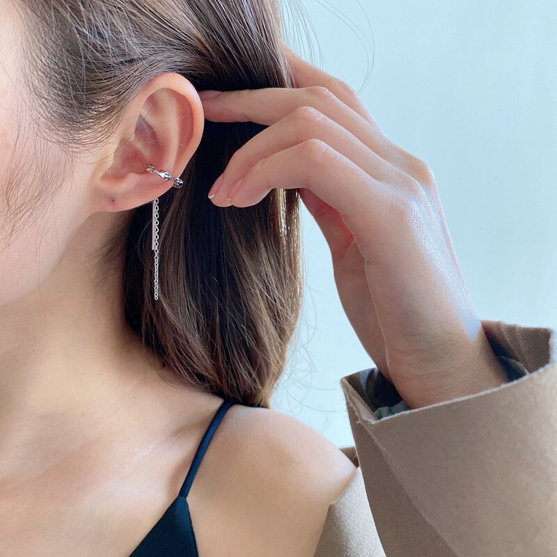 Koreaanse Lange Kwast Oor Manchet Oorbellen Voor Vrouwen Crown Oor Lijn Zoete Kleine Verse C Vormige Ear Bone Clip Mode sieraden 1Pc