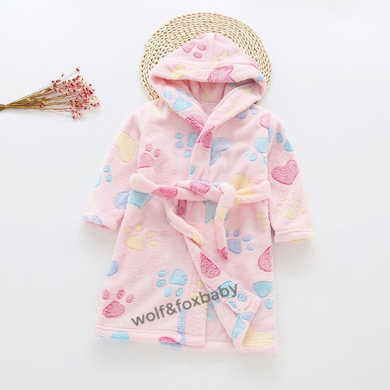 Detaljhandel 2-10 år bomull morgenkåper flanell hjemmekjole barnehjem kleslinje med badekåpe pyjamas høst høst vinter: Rosa / 10