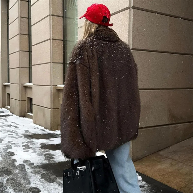 Vrouwen namaakbontjassen met lange mouwen, streetwear vest, jassen, kraagvorm, elegante dikke warme losse jas, effen herfst winter