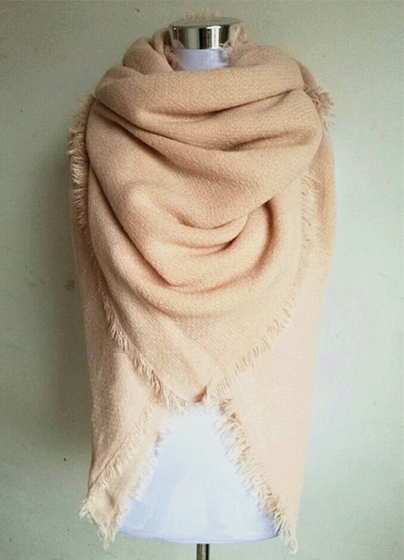 Vinter mærke ensfarvet cashmere kvinder tørklæde stor størrelse tæppe dame uld tørklæder firkantet sjal billig: Lyserød