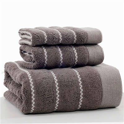 Bomuldsbadehåndklæde til voksne hvidbrun mørkegrå bølgemønster hånd sport ansigt håndklæde absorberende frottéhåndklæder indstillet til badeværelse: Brun