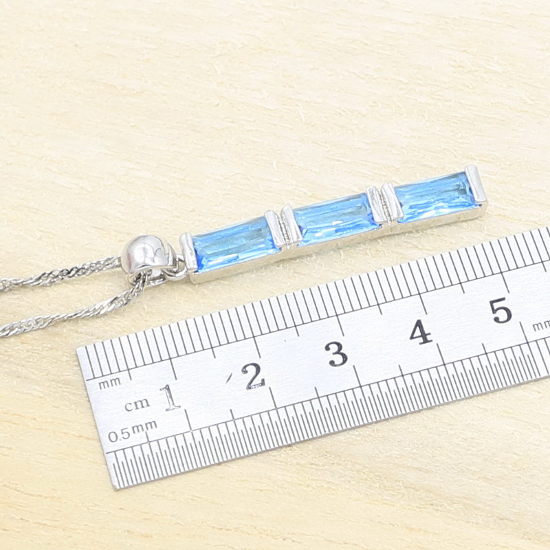 Sky Blue Halfedelstenen Sieraden Sets Voor Vrouwen Armband Lange Oorbellen Ringen Ketting Hanger Box