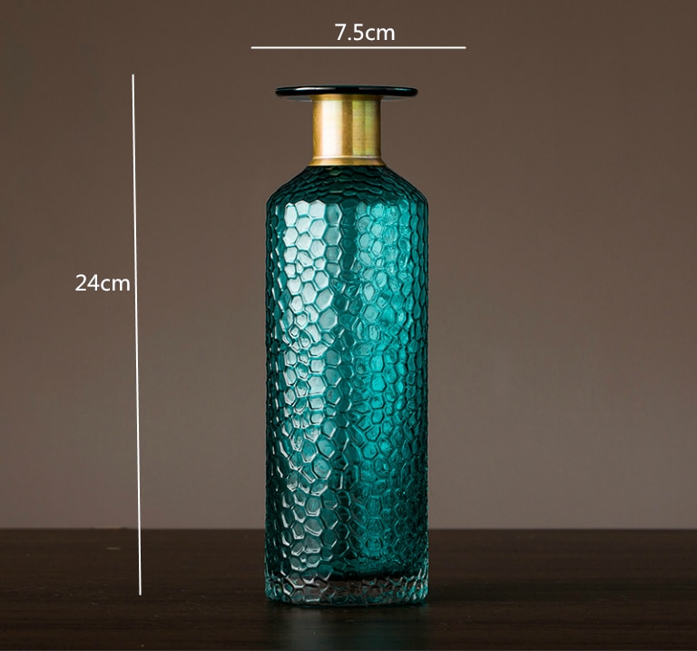 Modernt nordiskt transparent glas guld konkav ormblomma vas vardagsrum blomsterarrangemang hydroponics heminredning: 24 x 7.5cm