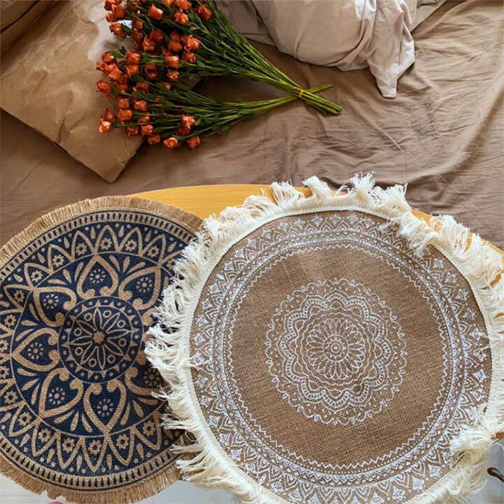 Posavasos redondo bordado a mano de yute, Mantel Individual de estilo nórdico europeo moderno, sin aislamiento antideslizante, para el hogar