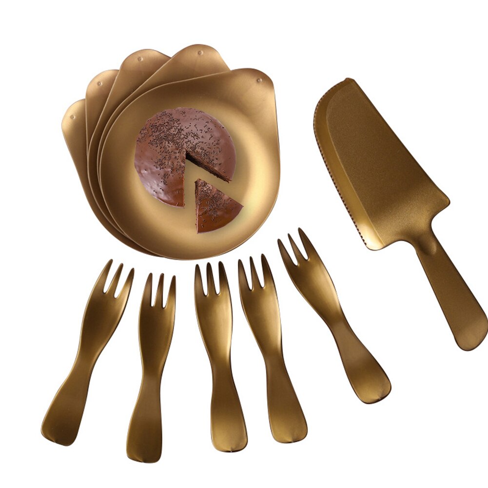 5 sets bruiloft thuis picknick vorkensnijder stevig feest milieuvriendelijk wegwerp serviesset dinerbord festival: Goud