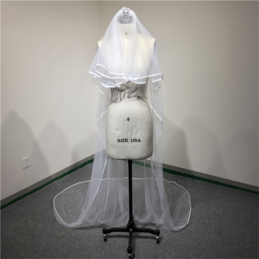 Nuoxifang billig hvid/elfenben bryllup langt slør 3 meter bryllup slør brudeslør mesh slør til brud med kam