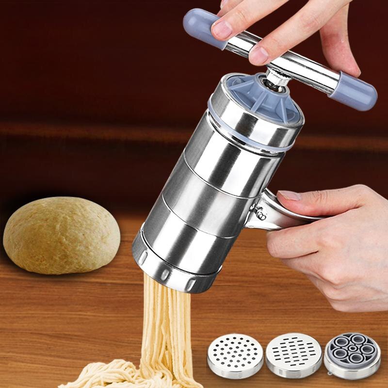 Kwaliteitsborging Roestvrij Staal Handmatige Noodle Maker voor Pasta 'S Making Machine Presse Vruchten Juicer Inclusief 5 Verschillende Mallen