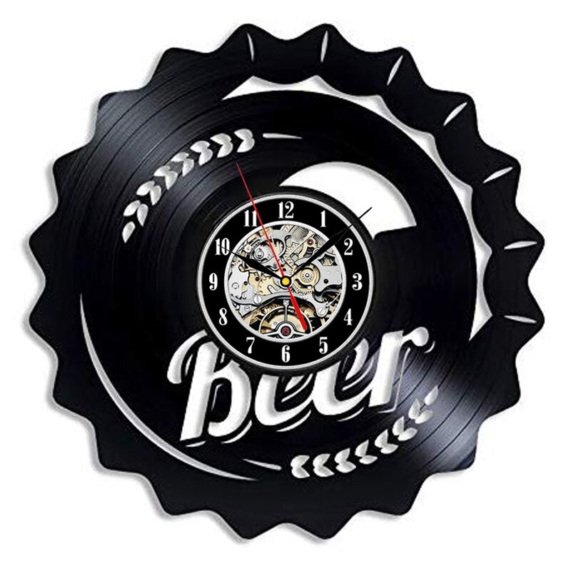 3D Horloge Een Fles Bier Vintage Vinyl Wandklokken Bier Vinyl Record Wandklok Modern Decoratieve Bar Thuis decor: Style 2