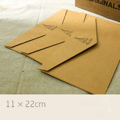 Ezone 1pc konvolut i europæisk stil trykt stemplingsmønster kraftpapir konvolut 11*22cm tegnebogskonvolut: Brun
