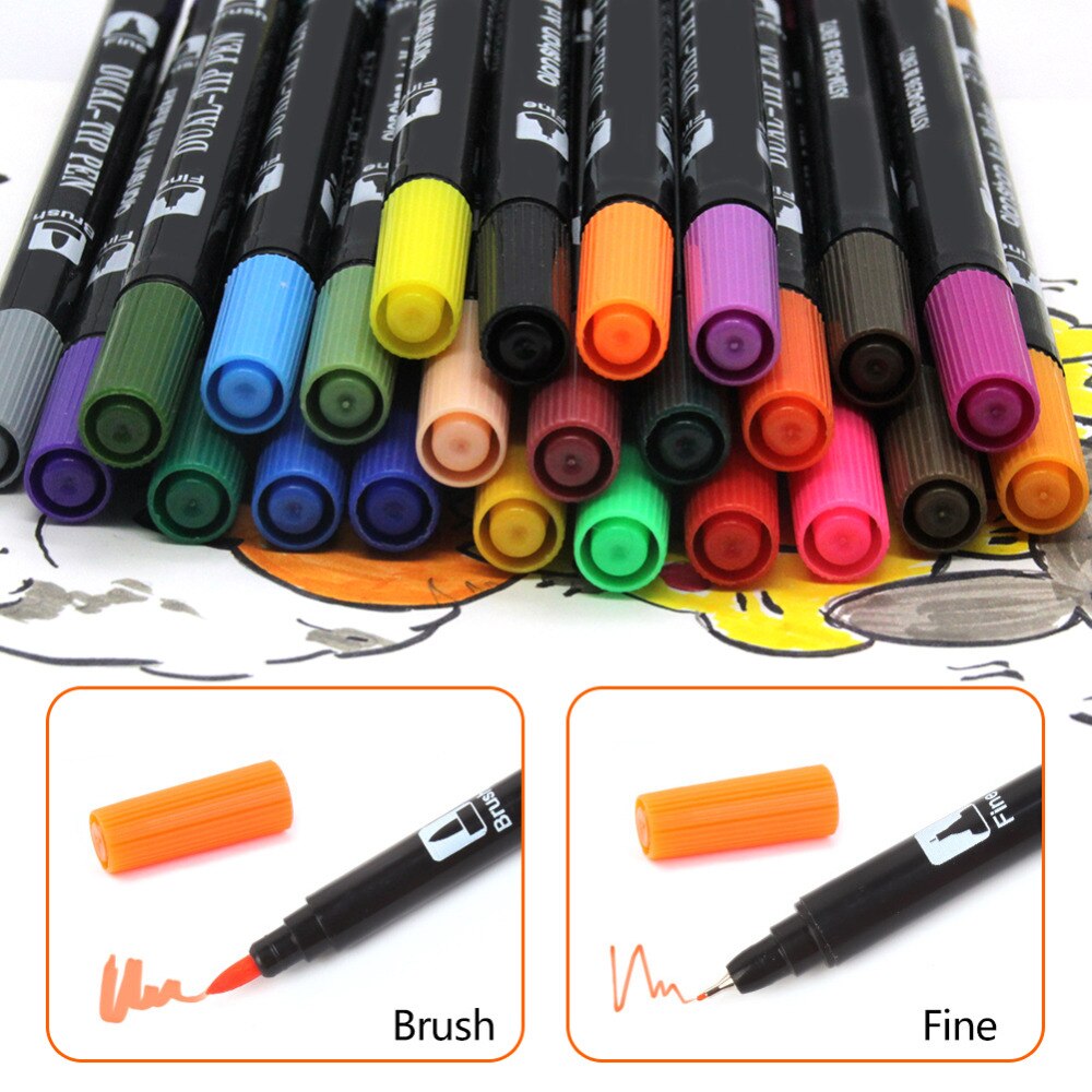 Dual Pinsel Stifte 24 Farbe Kalligraphie Stift einstellen mit Hand Schriftzug führen Buch Feine Liner und Pinsel Spitze Marker. Farbige Stifte, Kunst