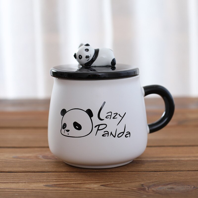 3d panda keramiske kaffekrus med lokk med skje bursdag tegneserie panda keramiske krus: Brev