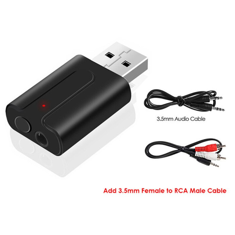 Commutateur de à un bouton, Bluetooth 5.0, récepteur Audio, émetteur de musique stéréo sans fil, 3.5mm, prise AUX RCA USB, adaptateur Bluetooth: Add RCA Cable