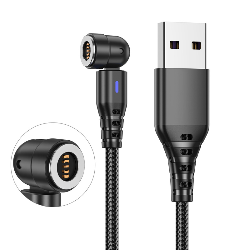 Câble magnétique rotatif 540 3A, charge rapide, Micro USB Type C, pour iPhone Xiaomi Huawei, chargeur magnétique, données de téléphone, cordon USB: Black / 1m