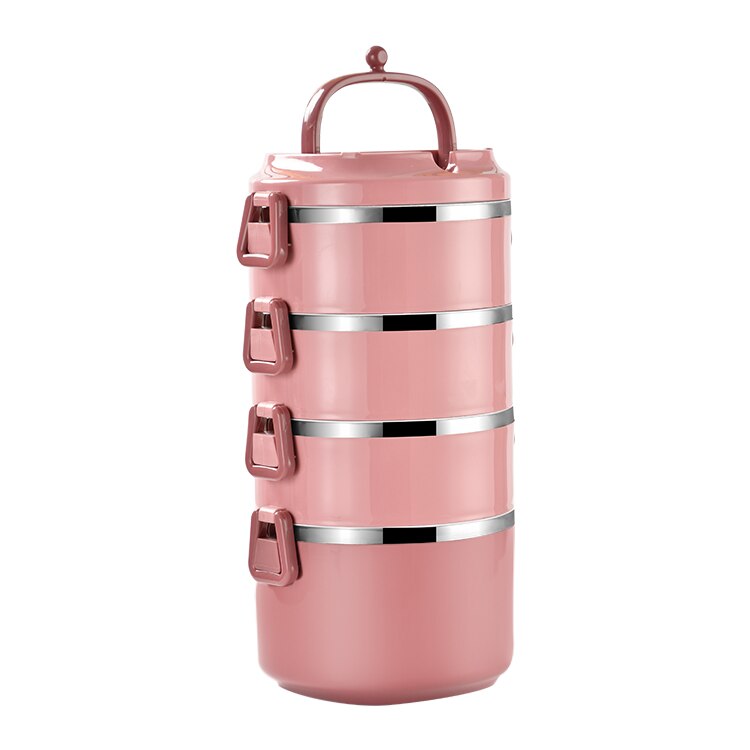 Rvs Lunchbox Voedsel Container 3 Layer Japanse Bento Lunch Box Voor Kinderen Draagbare Picknick Lekvrij Thermos Bento Box: Pink