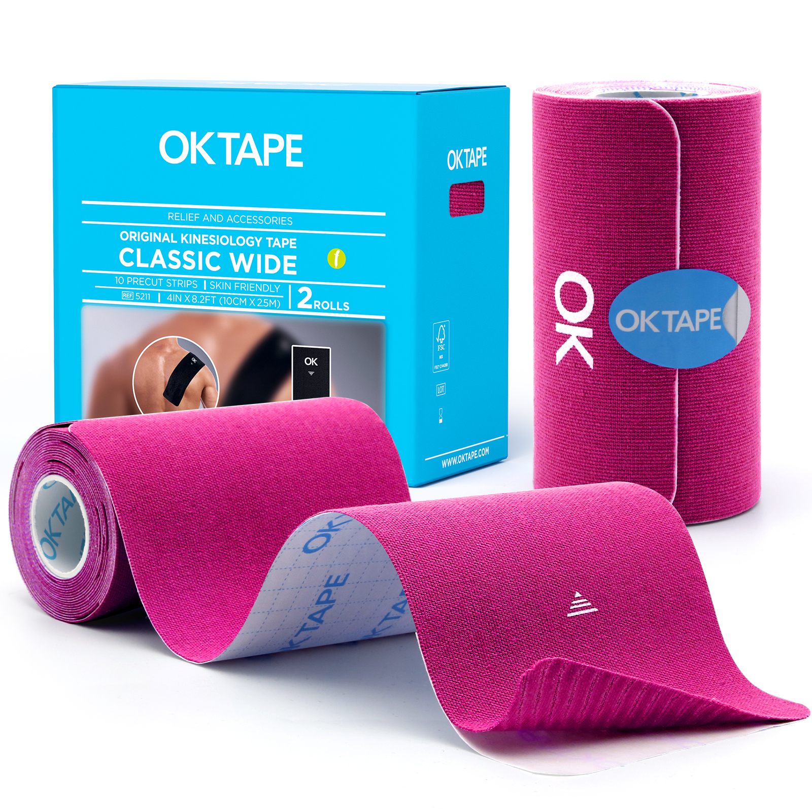 OK TAPE Breites Kinesiologie-Tape, vorgeschnittene K-Tape-Streifen zur Schmerzlinderung und zur Gelenkunterstützung | Rücken, Schulter, Knie (4" x 10" - 20 Stück): Grau