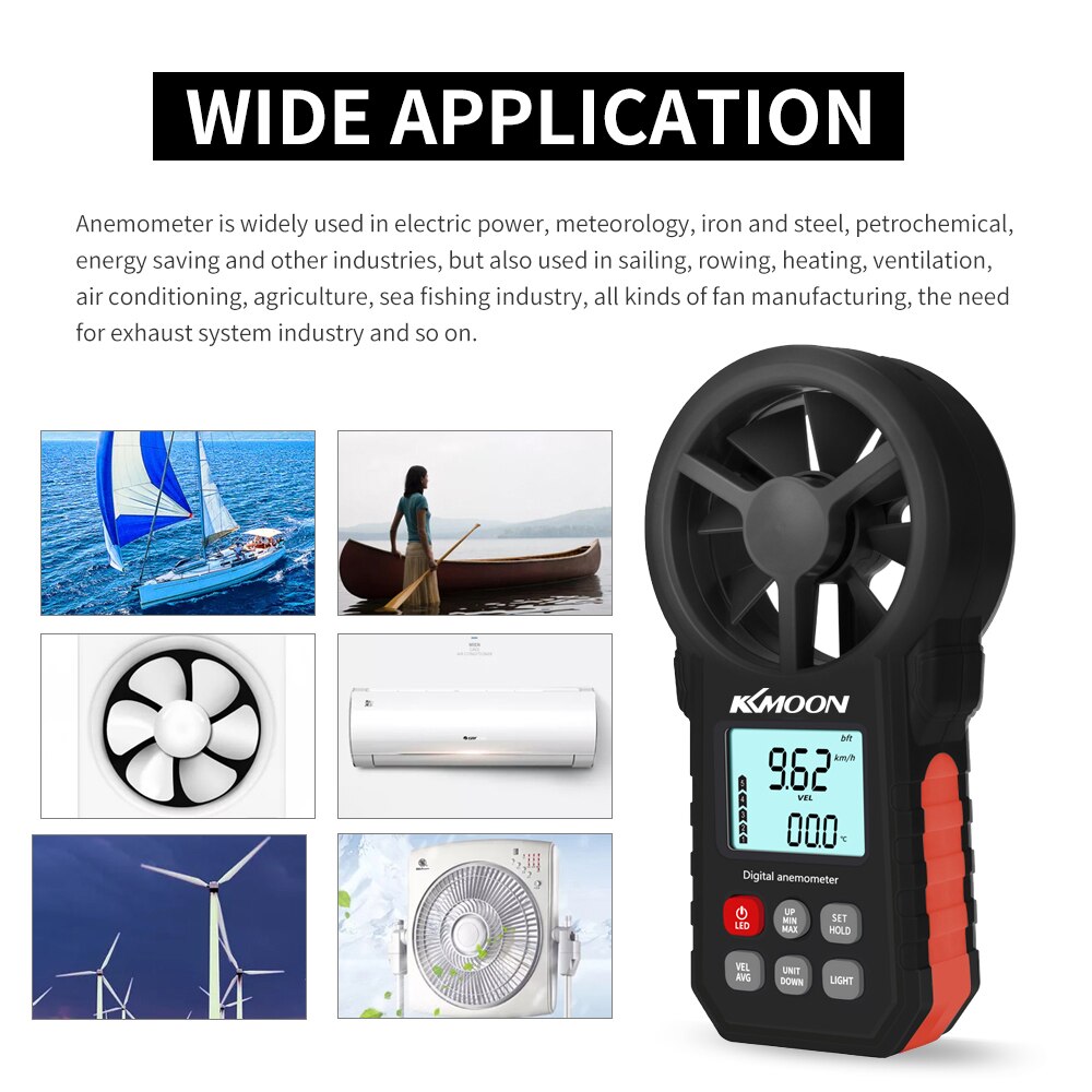 KKMOON Wind Meter Handheld Anemometer Tragbare Wind Geschwindigkeit Meter CFM Meter Wind Messgerät mit Lcd-hintergrundbeleuchtung Wind Sensor