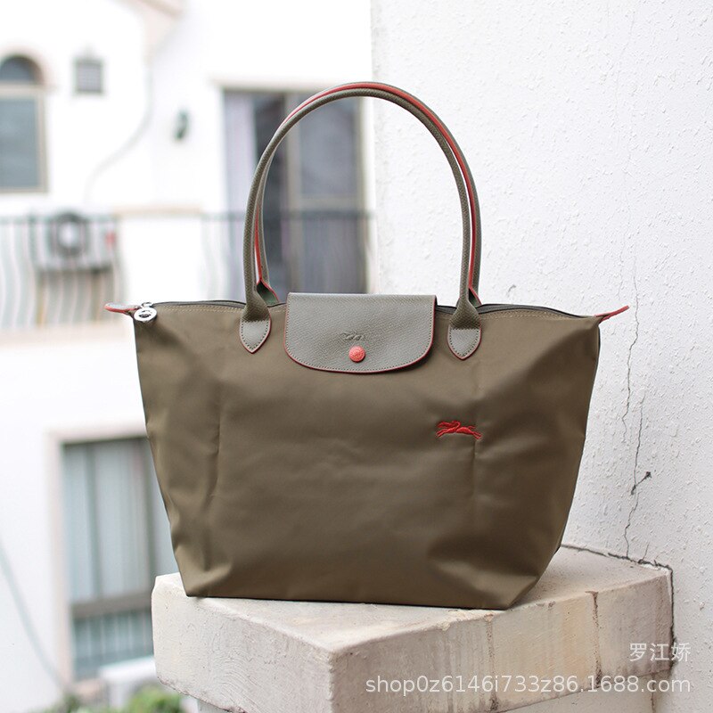 Lange griff große bestickte knödel tasche wasserdichte pendler tasche handtasche nylon leinwand tasche: ArmyGreen