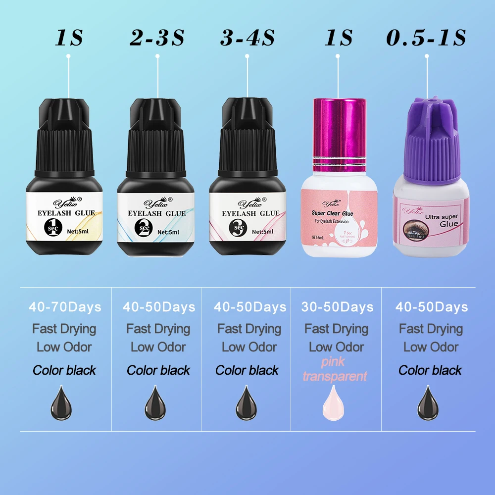 Yelix vippelim 5ml 0.5s 1s 2s 3s vippelim hurtigtørkende sterkt lim til falske vippeextensions