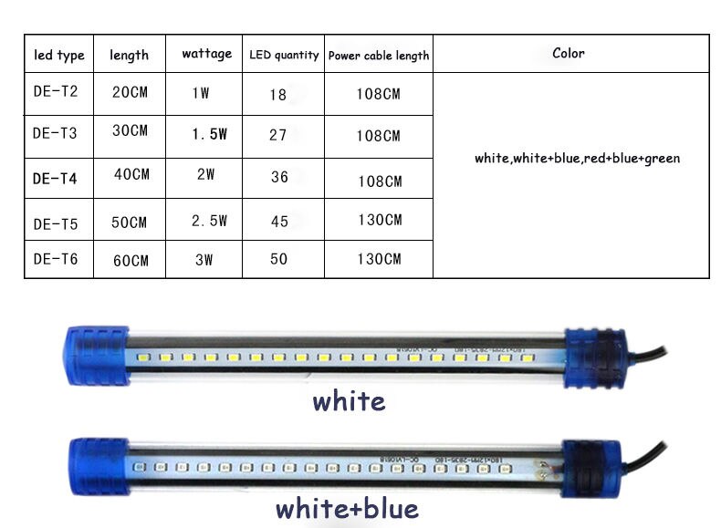 Aquarium Fish Tank LED Light Blue/White 20/30/40/50/60CM Bar Submersible Waterproof Clip Lamp Decor US Plug