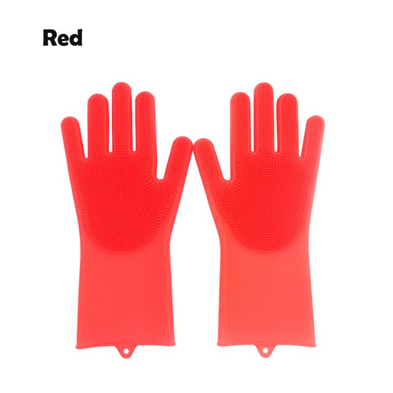 Gants magiques 2 en 1 en Silicone pour le lavage de la vaisselle, en caoutchouc, résistants à la chaleur, pour la cuisine et la maison: Red