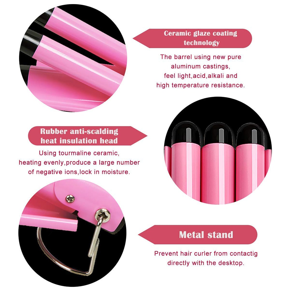 Three Barrel Curling Iron Wand Hair Waver Crimping Styling Tools Big Wave Hair Curling Tongs Ceramic Triple Barrels Hair Curler