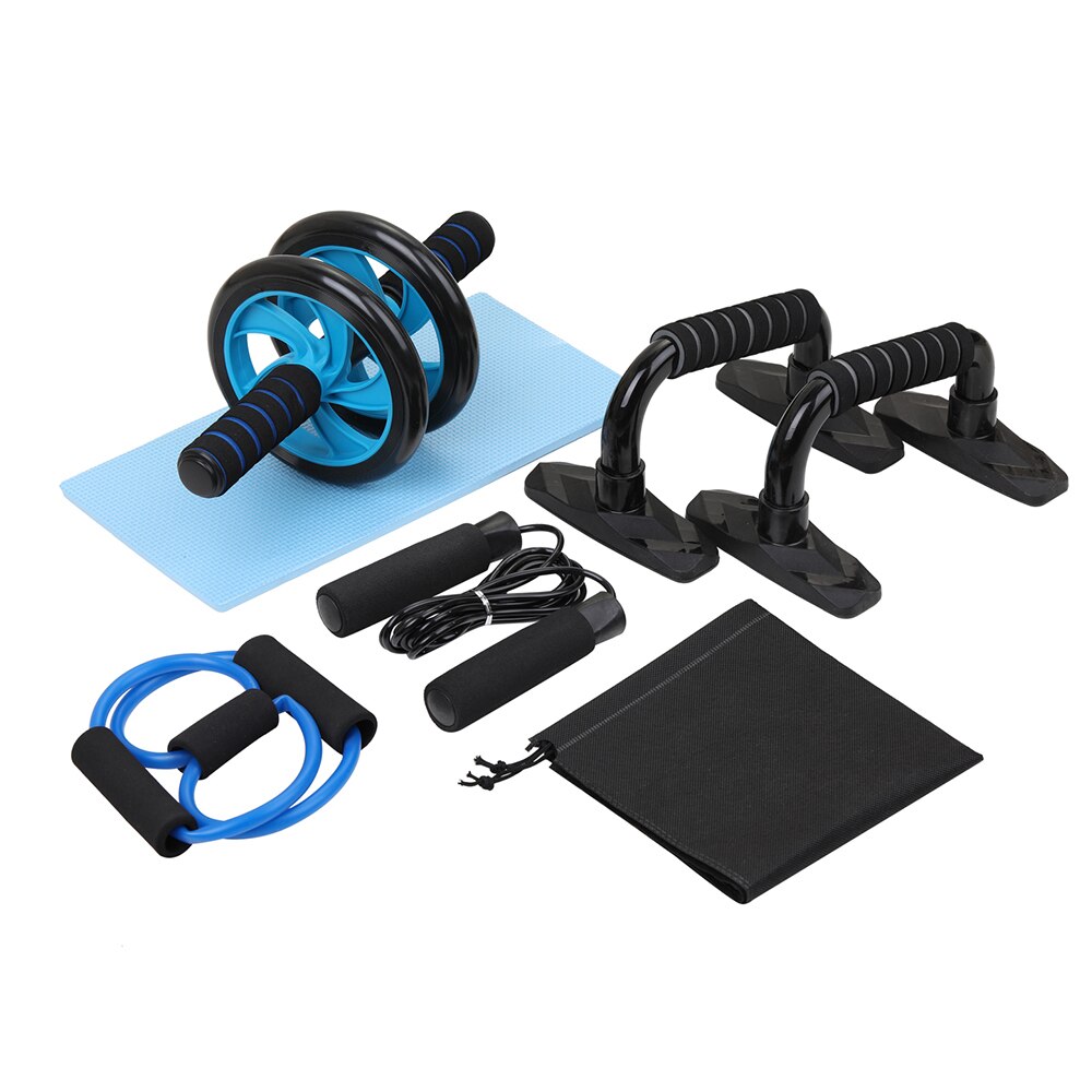 5 in 1 hjemmetræningssæt fitnessudstyr dobbelthjulet mavehjul springer over push-ups trækstang knæpuder hjem fitness kit: Default Title