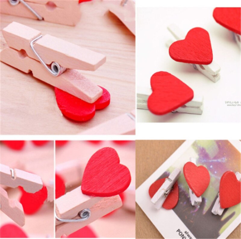 10 Stks/set Rode Houten Clip Kerst Decor Leuke Mini Hart Liefde Memo Paperclips Briefpapier Wasknijper Craft Clips Pinnen