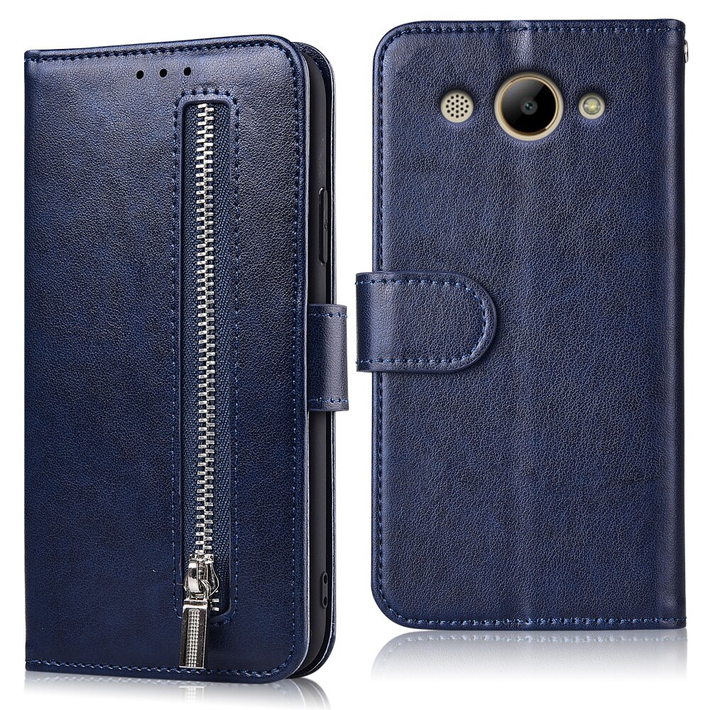 On Huawei Y3 Case Zipper Wallet Leather Case For Huawei CRO-L02 CRO-L22 CRO-L03 CRO-L23 CRO-U00 Capa For Y3 Flip Cover: 61zipper--Blue