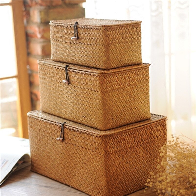 Rattan Woven Storage Box With Lid Handmade Jewelry Boxes Makeup Organizer Wooden For Sundries Puer Tea Case Containers